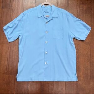 Tommy Bahama 100% Silk Blue Casual Button Down Shirt, Pick Stitching, Size M